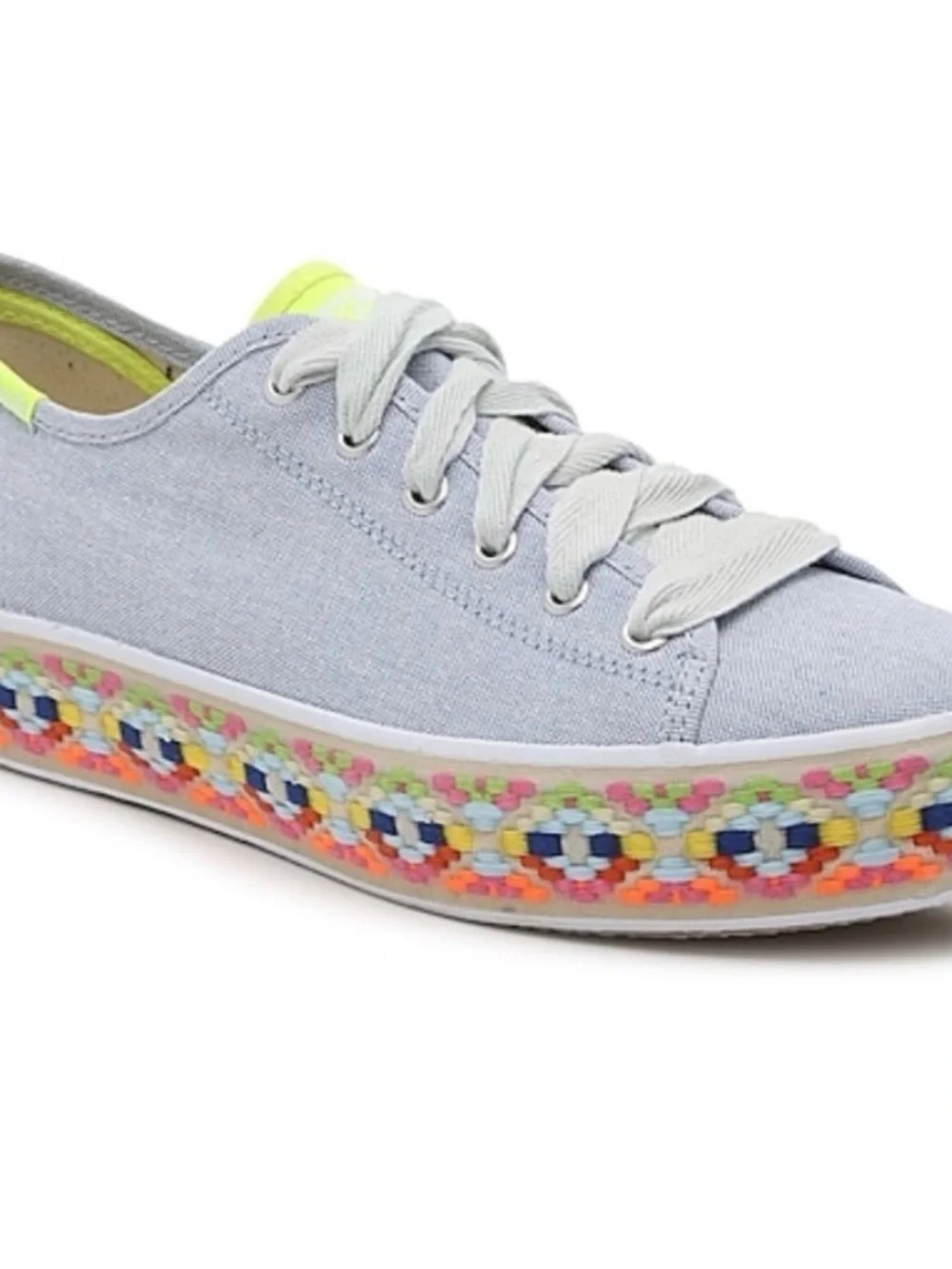 Keds Light Gray Canvas Low-Top Sneaker with Neon Yellow Accent
